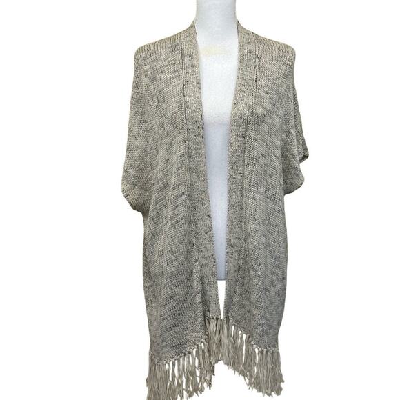 Joie marled cream/gray sweater vest, fringe, medium, layering, bohemian, artsy - Picture 1 of 6